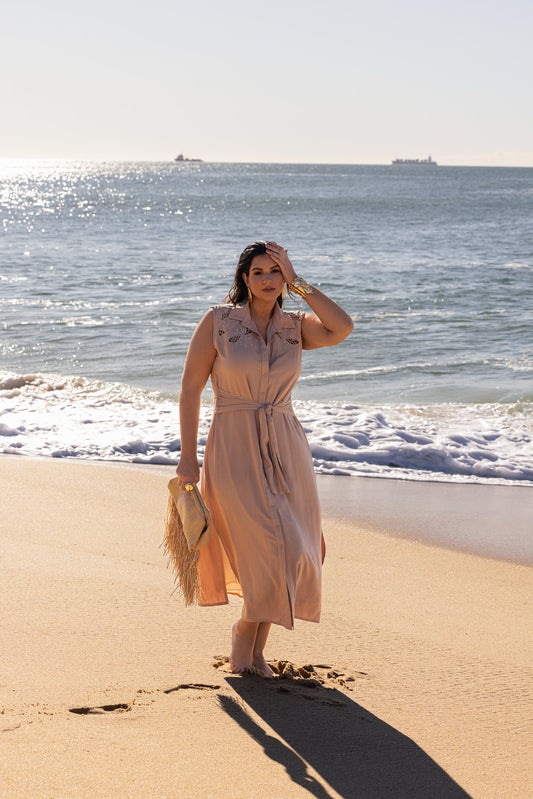 Vestido de viscose bordado