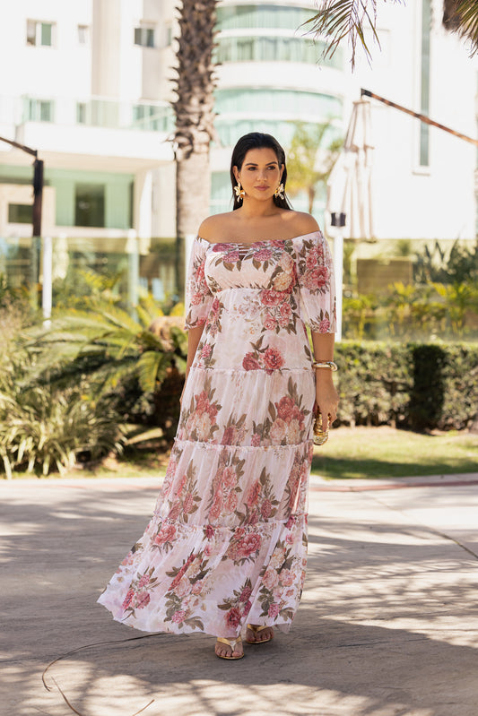 Vestido de tule estampado