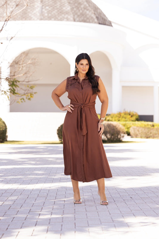 Vestido viscose com bordado